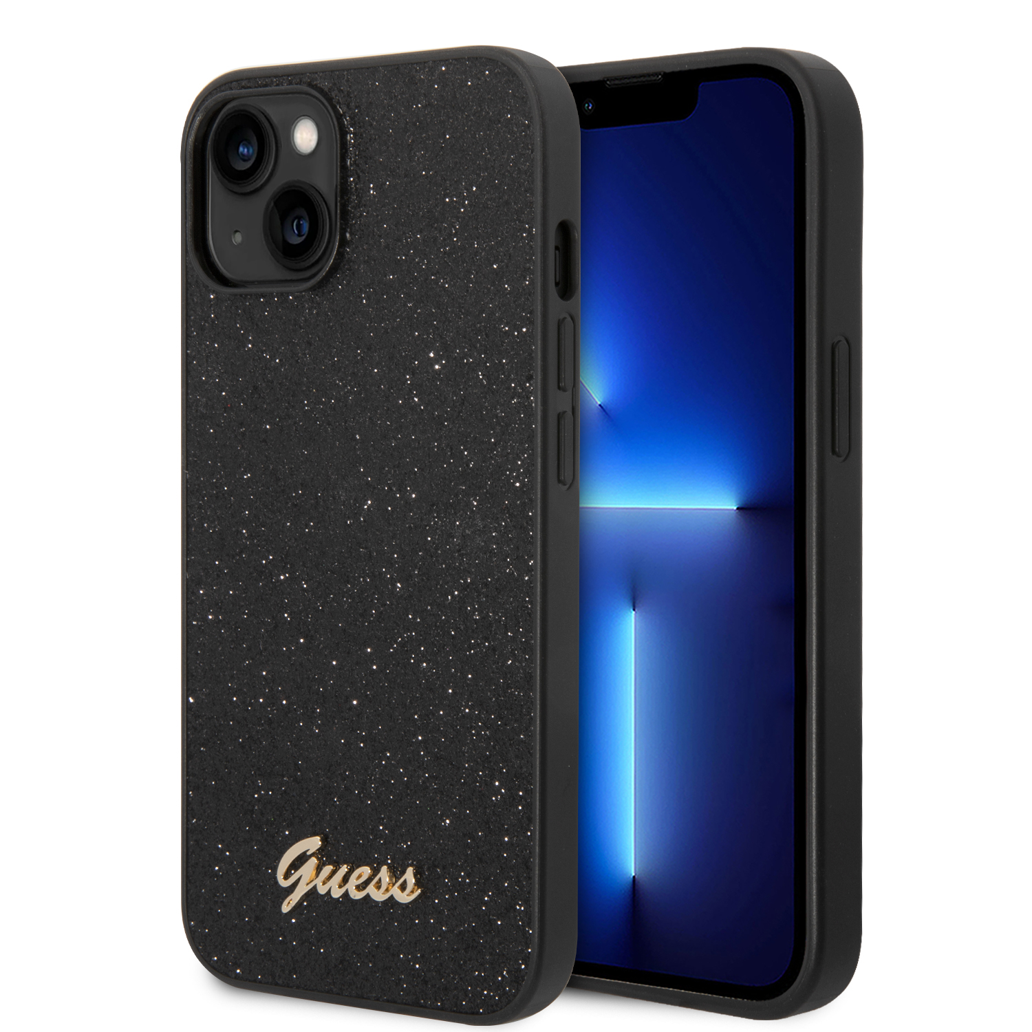 Guess Glitter Flakes Geschikt Voor iPhone 14 / 13 hoesje - Zwart